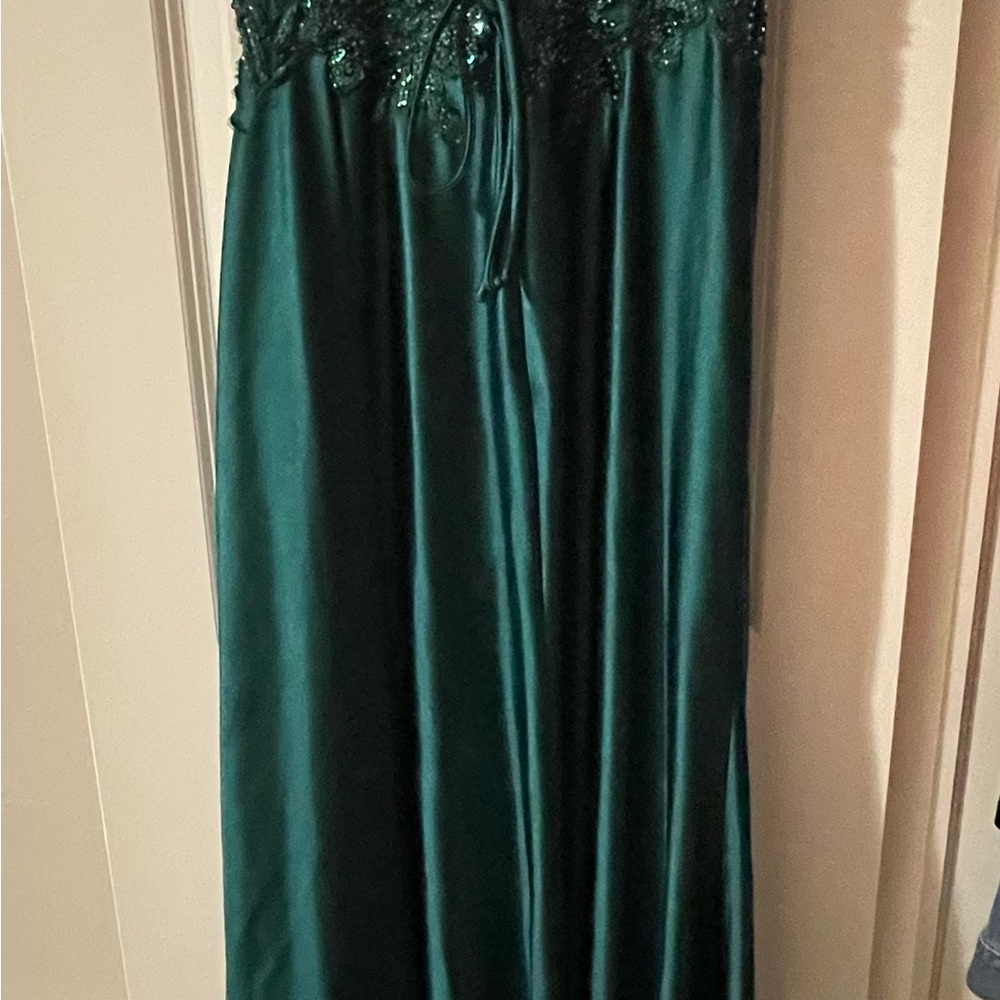 Green Strapless Slit Gown for Prom - Picture 4 of 4